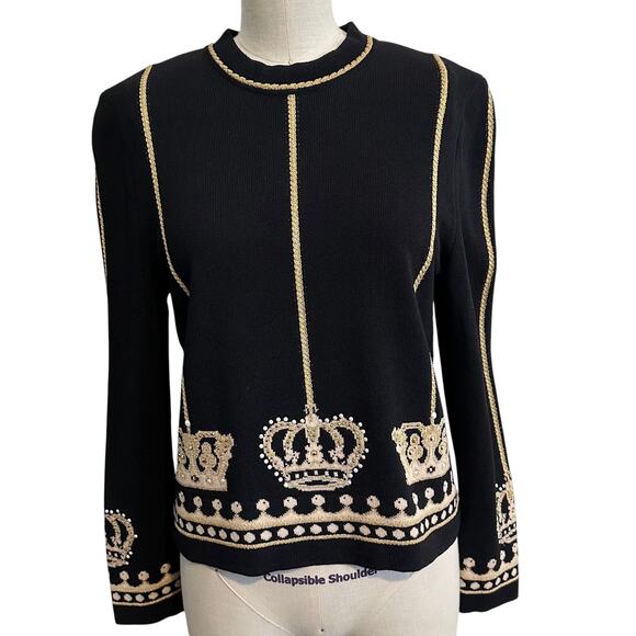 Vintage St. John Collection Crown Sweater Black Gold Small - Picture 1 of 7